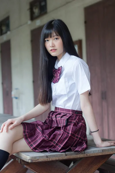 Japonais Adolescent Belle Fille Dans Étudiant Sourire Détendre — Photo