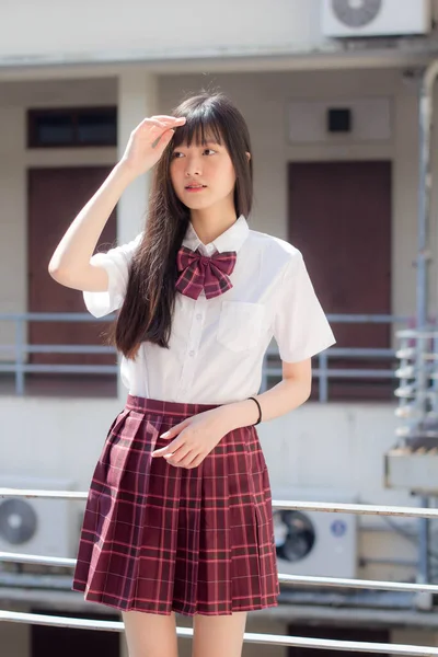 Japonais Adolescent Belle Fille Dans Étudiant Sourire Détendre — Photo