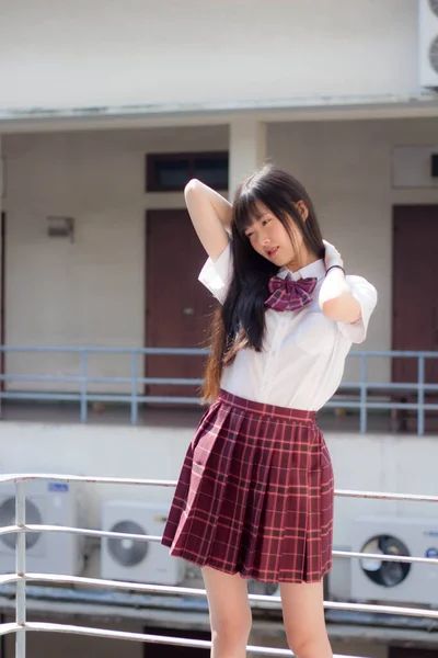 Japonais Adolescent Belle Fille Dans Étudiant Sourire Détendre — Photo