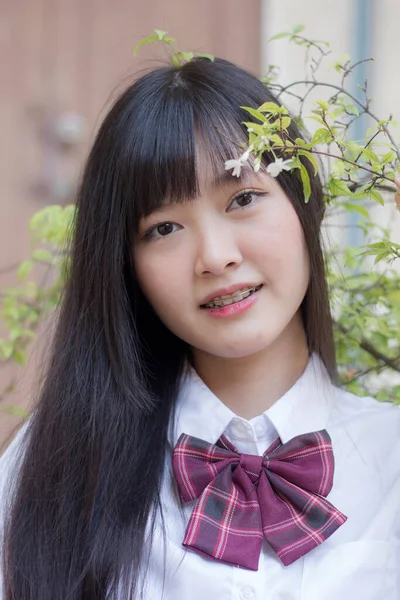 Japonais Adolescent Belle Fille Dans Étudiant Sourire Détendre — Photo