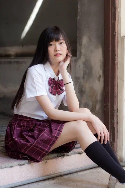 Japans Tiener Mooi Meisje Student Glimlach Ontspannen — Stockfoto