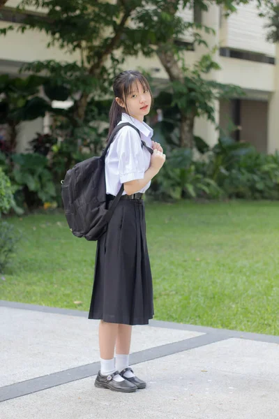 asia thai high school student uniform beautiful girl smile and relax