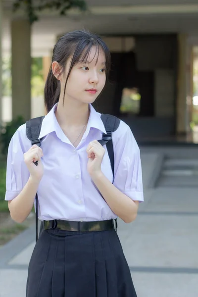 asia thai high school student uniform beautiful girl smile and relax