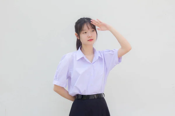 Ázsiai Thai Középiskola Diák Egyenruha Gyönyörű Lány Tiszteleg — Stock Fotó