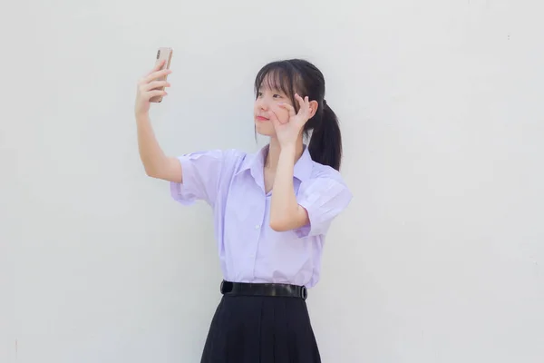 Asiatisch Thai High School Student Uniform Hübsch Mädchen Using Sie — Stockfoto