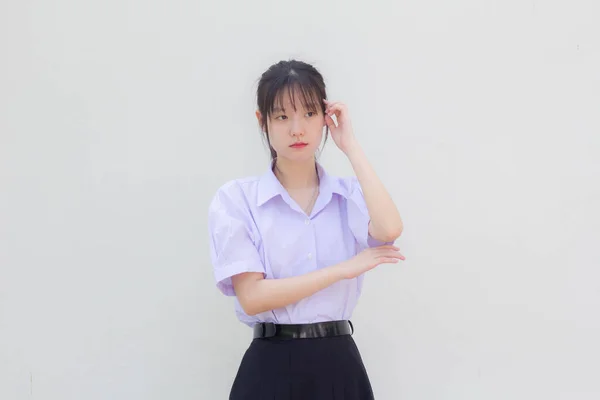Asia Thai High School Student Uniform Beautiful Girl Think — Stock fotografie