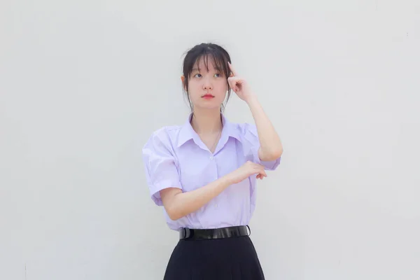 Asia Thai High School Student Uniform Beautiful Girl Think — 스톡 사진