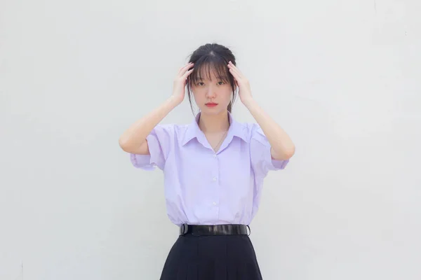 Asia Thai High School Student Uniform Beautiful Girl Think — Stockfoto