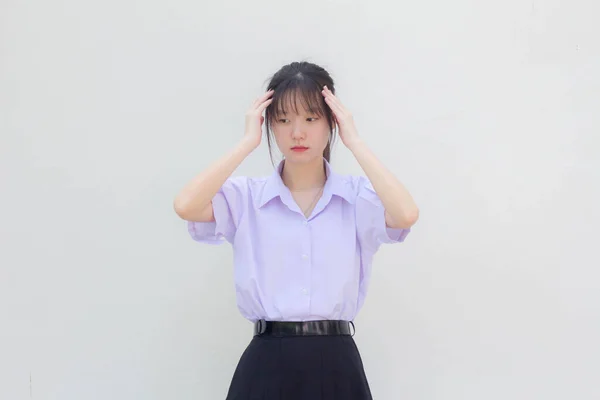 Ασία Thai Γυμνάσιο Φοιτητής Στολή Όμορφο Κορίτσι Σκεφτείτε — Φωτογραφία Αρχείου