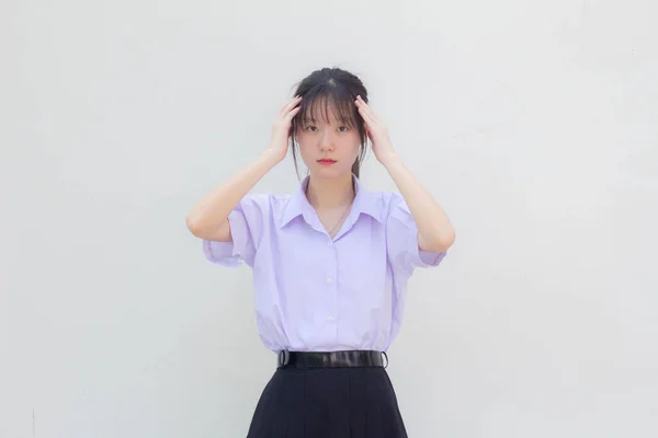 Azië Thai Middelbare School Student Uniform Mooi Meisje Denk — Stockfoto