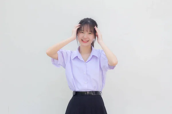 Asia Thai High School Student Uniform Beautiful Girl Think — Stockfoto