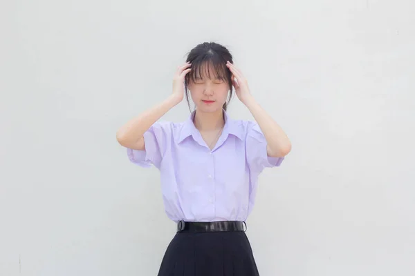 Asia Thai High School Student Uniform Beautiful Girl Think — Stock Fotó