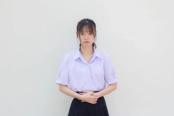 Asiatisch Thai High School Student Uniform Hübsch Mädchen Bauchschmerzen — Stockfoto