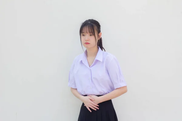 Azië Thai Middelbare School Student Uniform Mooi Meisje Buikpijn — Stockfoto