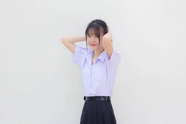 Asia Thai High School Student Uniform Beautiful Girl Hair Tie — Foto Stock