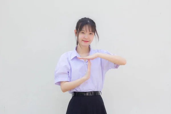 Asia Thai High School Student Uniform Beautiful Girl Time Out — Fotografia de Stock