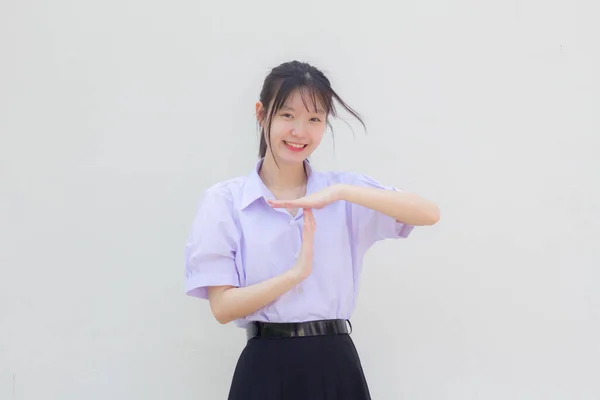 Asia Thai High School Student Uniform Beautiful Girl Time Out — Fotografia de Stock