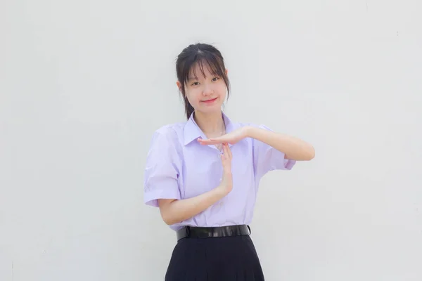 Asia Thai High School Student Uniform Beautiful Girl Time Out — стоковое фото