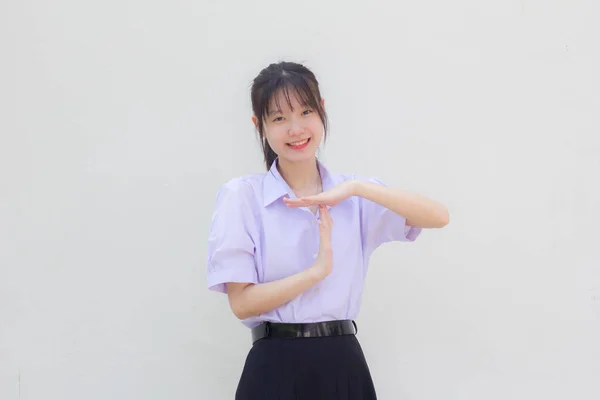 Asia Tailandesa Escuela Secundaria Estudiante Uniforme Hermosa Chica Tiempo Fuera —  Fotos de Stock