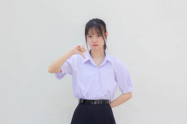 Azië Thai Middelbare School Student Uniform Mooi Meisje Niet Leuk — Stockfoto