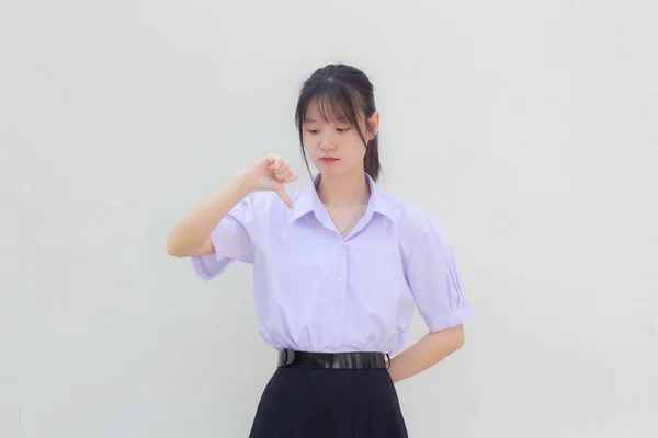Ázsiai Thai Középiskolai Diák Egyenruha Gyönyörű Lány Nem Szeret — Stock Fotó