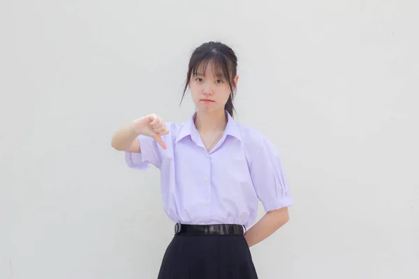 Ásia Tailandês Estudante Ensino Médio Uniforme Bela Menina Não Gosta — Fotografia de Stock