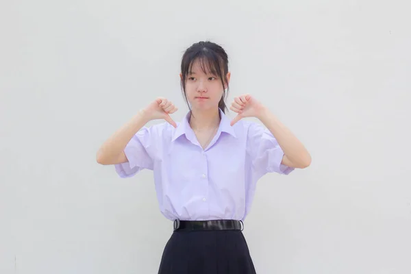 Azië Thai Middelbare School Student Uniform Mooi Meisje Niet Leuk — Stockfoto