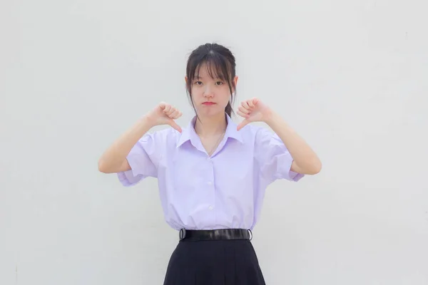 Ázsiai Thai Középiskolai Diák Egyenruha Gyönyörű Lány Nem Szeret — Stock Fotó
