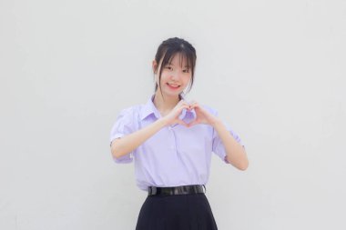 asia thai high school student uniform beautiful girl give heart