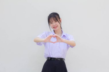 asia thai high school student uniform beautiful girl give heart