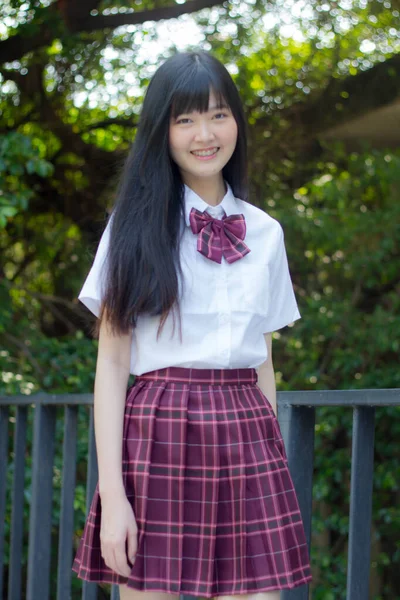 Japonais Adolescent Belle Fille Dans Étudiant Sourire Détendre — Photo