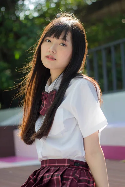 Japonais Adolescent Belle Fille Dans Étudiant Sourire Détendre — Photo