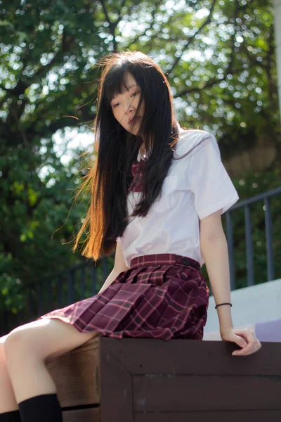 Japonais Adolescent Belle Fille Dans Étudiant Sourire Détendre — Photo