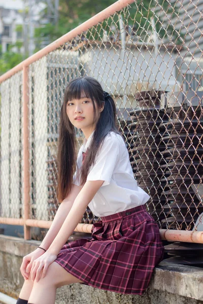 Japonais Adolescent Belle Fille Dans Étudiant Sourire Détendre — Photo