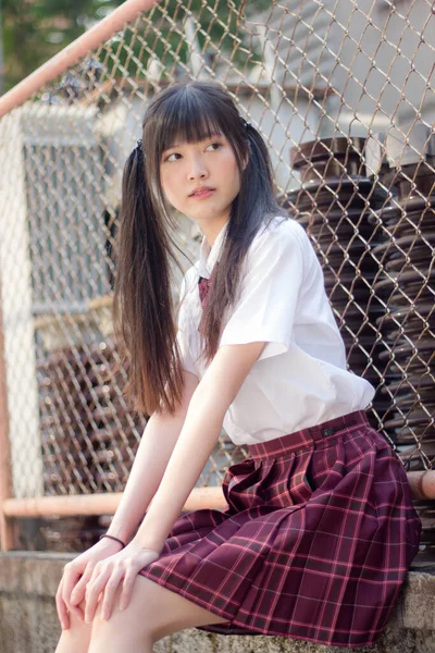 Japonais Adolescent Belle Fille Dans Étudiant Sourire Détendre — Photo