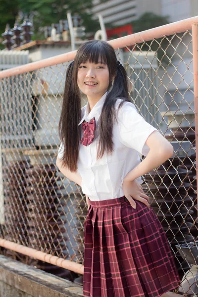 Japonais Adolescent Belle Fille Dans Étudiant Sourire Détendre — Photo