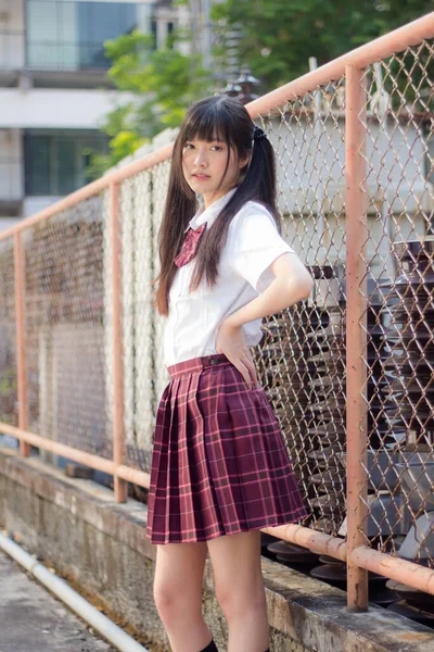 Japonais Adolescent Belle Fille Dans Étudiant Sourire Détendre — Photo