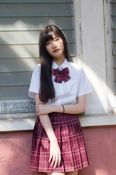 Japonais Adolescent Belle Fille Dans Étudiant Sourire Détendre — Photo