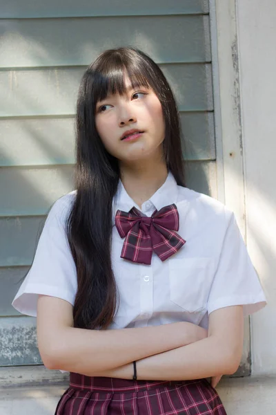 Japans Tiener Mooi Meisje Student Glimlach Ontspannen — Stockfoto