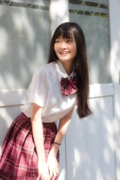 Japonais Adolescent Belle Fille Dans Étudiant Sourire Détendre — Photo