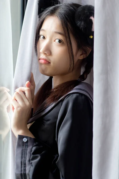 Japonês Teen Bela Menina Estudante Sorriso Relaxar — Fotografia de Stock