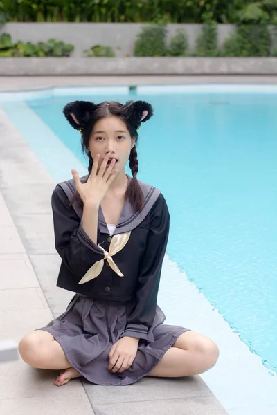 Japonês Teen Bela Menina Estudante Sorriso Relaxar — Fotografia de Stock