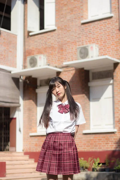 Japans Tiener Mooi Meisje Student Glimlach Ontspannen — Stockfoto