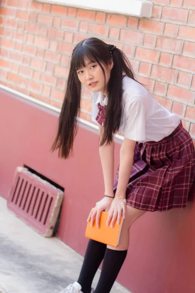 Japonais Adolescent Belle Fille Dans Étudiant Sourire Détendre — Photo