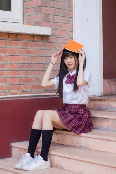 Japonês Teen Bela Menina Estudante Sorriso Relaxar — Fotografia de Stock