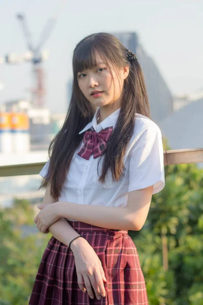 Japans Tiener Mooi Meisje Student Glimlach Ontspannen — Stockfoto