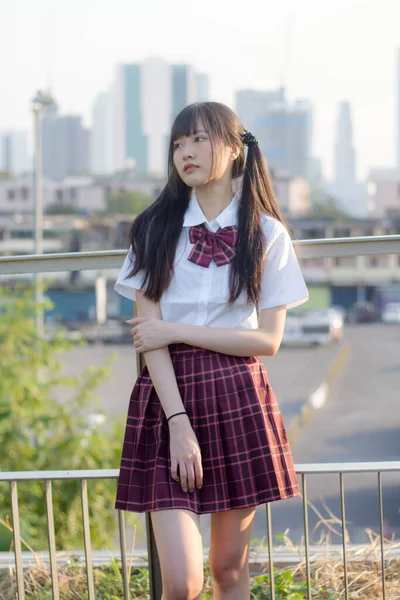 Japonais Adolescent Belle Fille Dans Étudiant Sourire Détendre — Photo