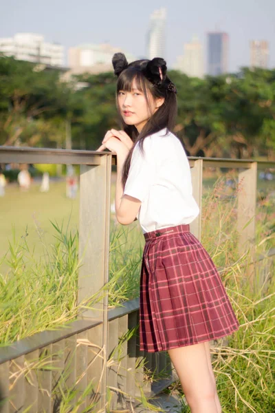 Japonais Adolescent Belle Fille Dans Étudiant Sourire Détendre — Photo