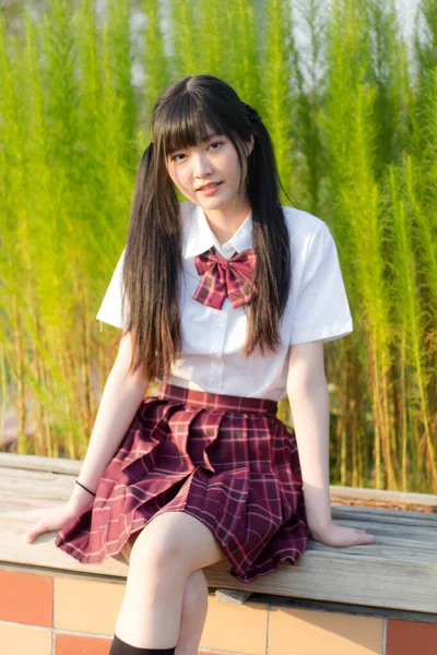 Japonais Adolescent Belle Fille Dans Étudiant Sourire Détendre — Photo