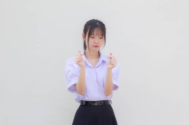 asia thai high school student uniform beautiful girl give heart